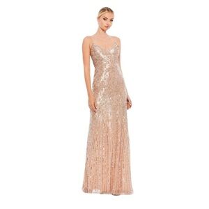 NWT- MAC DUGGAL Dress Size 6 Evening Gown Sequin Gold Pink Wrap Front Sheath
